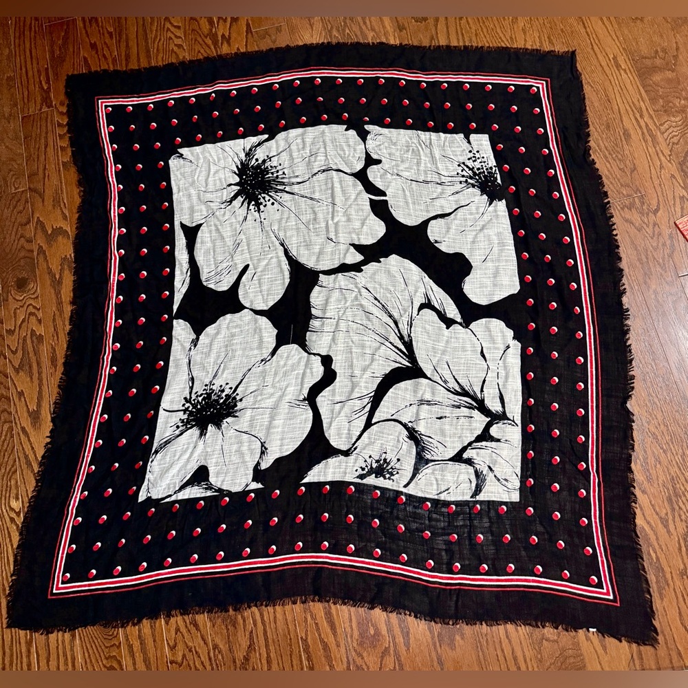 Floral Black White Scarf Wrap Collection Xiix Dot Accent Floral Square - Picture 5 of 6